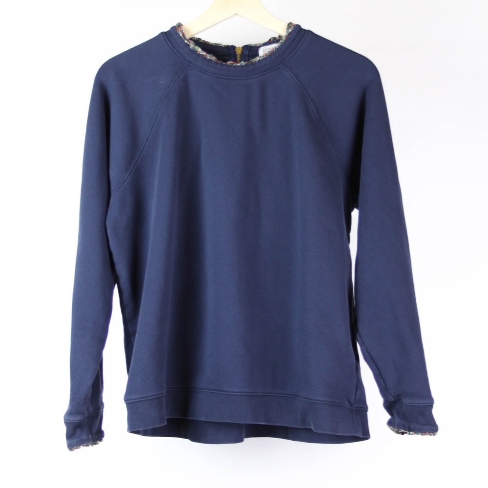 J Crew Crewneck Sweatshirt Floral Accent Zipper Size XL Blue